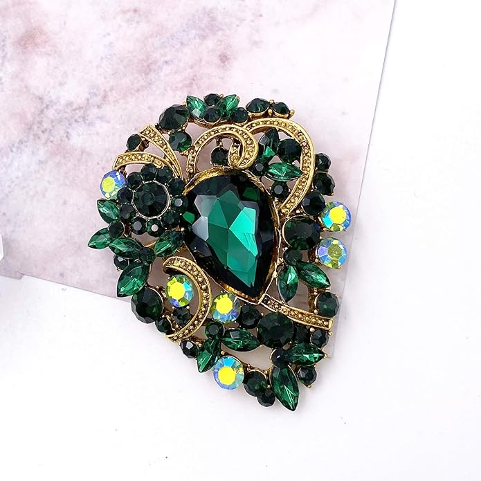 LAXPICOL Women's Vintage Austrian Crystal Elegant Flower Teardrop Brooch Gold Tone