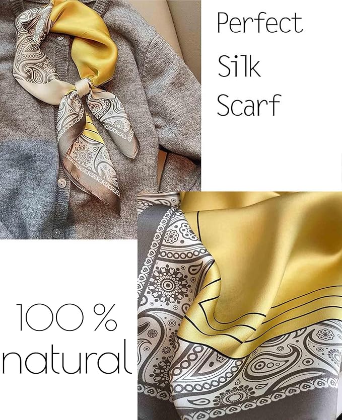kcctoo 27.5" Mulberry Silk Feeling Head Scarf Women's Fashion Square Neck Satin Scarfs for Bag Hair Scarves Gift
