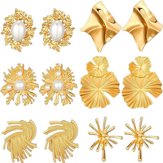 Glenmal 6 Pair Gold Statement Earrings for Women Large Gold Geometric Earrings Woven Twisted Leaf Earring Jewelry Gift