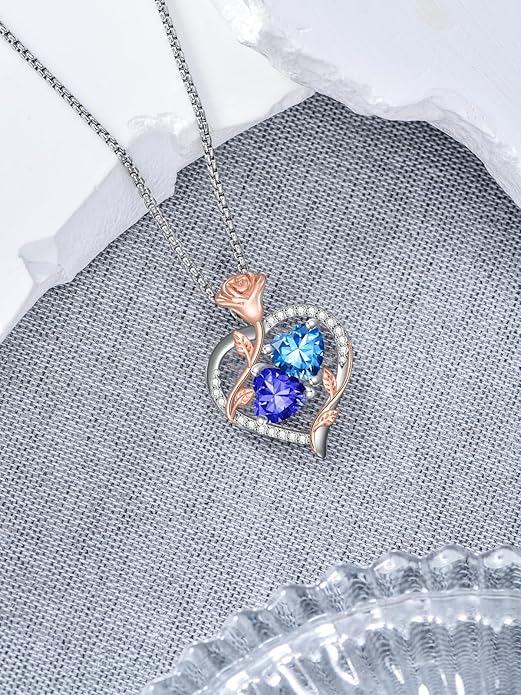 Christmas Gifts for Women Rose Heart Birthstone Pendant Necklace I Love You Forever Jewelry Valentine Mothers Day Birthday Gifts for Women Her Wife Girlfriend