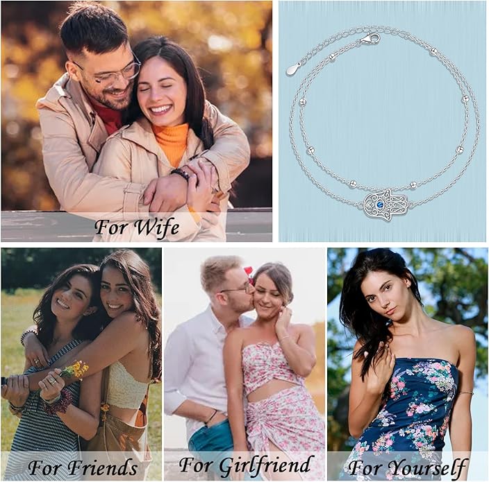 Anklet for Women S925 Sterling Silver Adjustable Foot Evil Eye Starfish Heart Bead Butterfly Celtic Knot Cross Multilayer Layered Ankle Bracelet Jewelry