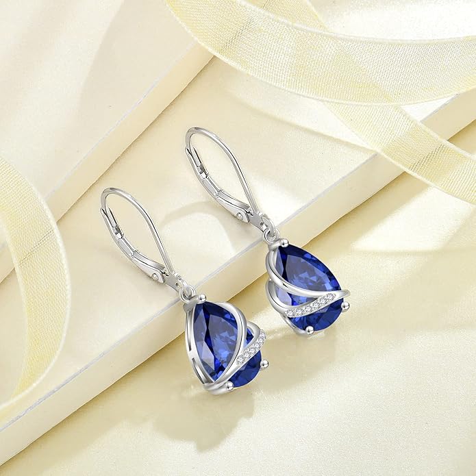 Birthstone Dangle Drop Earrings for Women 925 Sterling Silver Teardrop Leverback Earrings Jewelry Gifts for Wife Mother Her