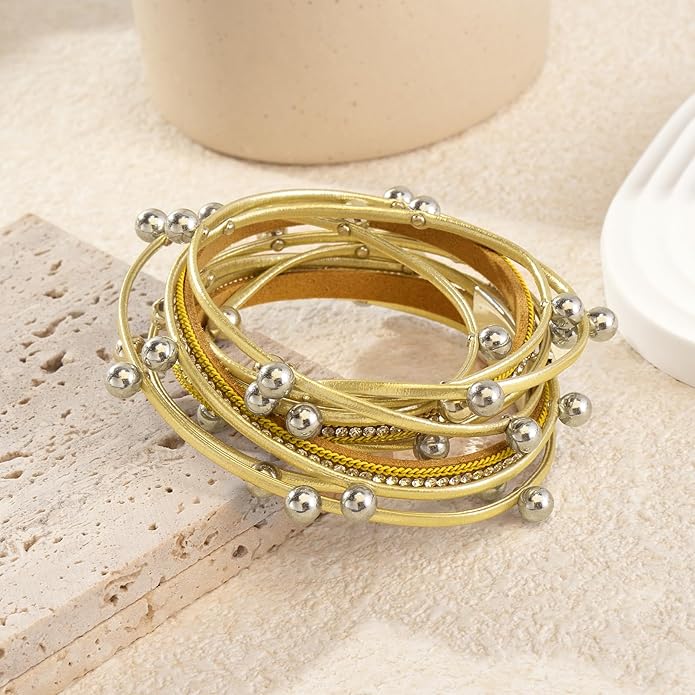 ENGCKSHI Wrapped Bracelets for Women,Leather Bracelet,Boho Bracelets for Women,Multi-Layer Pearl Crystal Bracelet Bangle Jewelry