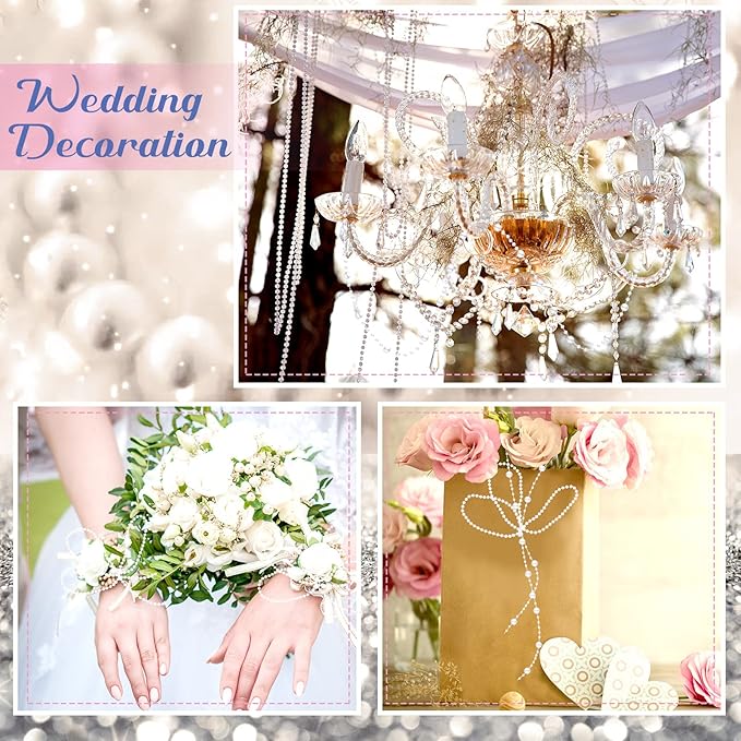 Bonuci 3 Rolls 66 Feet Pearls String Garland Faux Pearl Garland Spool Roll Strand Decoration Artificial Beads Chain Trim for Crafting String of Flowers Valentine Wedding Party(White,4mm)