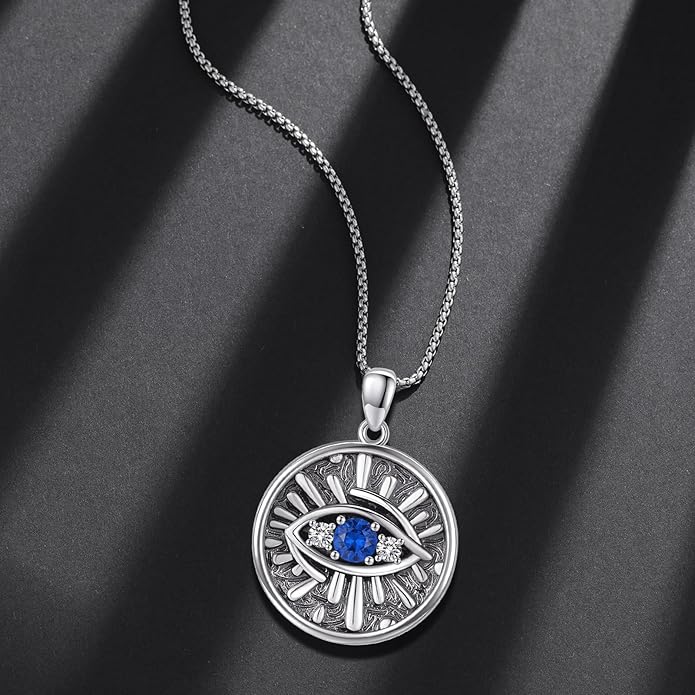 Evil Eye Necklace for Women 925 Sterling Silver, Protection Necklace with Blue Evil Eye Charm, Evil Eye/Lotus Pendant Jewelry, Birthday Christmas Gifts for Her