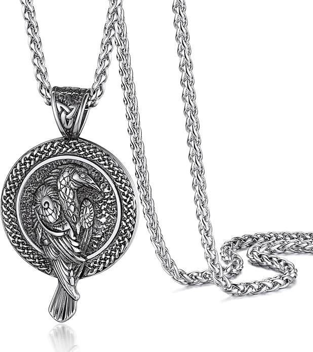 PROSTEEL Norse Viking Jewelry for Men Women, Vintage Thor Hammer/Thor Axe/Raven/Odin Necklace, 316L Stainless Steel Pendant Chain, Come with Box