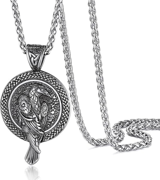 PROSTEEL Norse Viking Jewelry for Men Women, Vintage Thor Hammer/Thor Axe/Raven/Odin Necklace, 316L Stainless Steel Pendant Chain, Come with Box