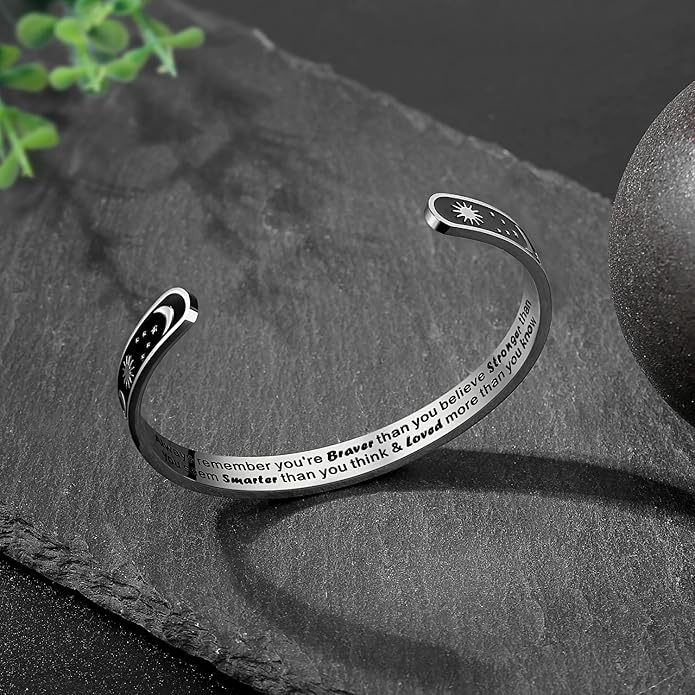 TONY & SANDY Inspirational Bracelets for Women Teen Girls Personalized Gifts for Daughter Granddaughter Mom Sister Friends Stainless Steel Engraved Cuff Birthday Easter Christmas