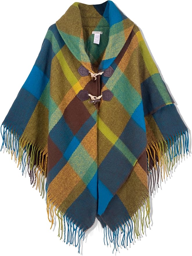 Moss Rose Women's Travel Plaid Shawl Wrap Open Front Poncho Cape for Fall Winter