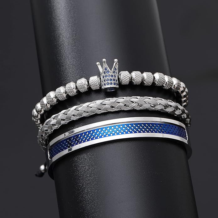 WFYOU 3PCS Stainless Steel Bracelets for Men Gold Roman Numeral Bangle Bracelet Twisted Cable Bracelet Adjustable Cuff Bracelet Mens Luxury Jewelry Bracelets Gifts