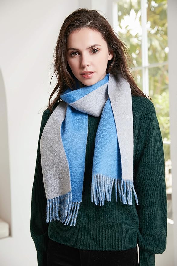 EURKEA 100% Cashmere 2025 Winter Scarf for Women Fringed Edges Warm & Soft Lightweight Solid/Plaid/Two-Tone Free Size