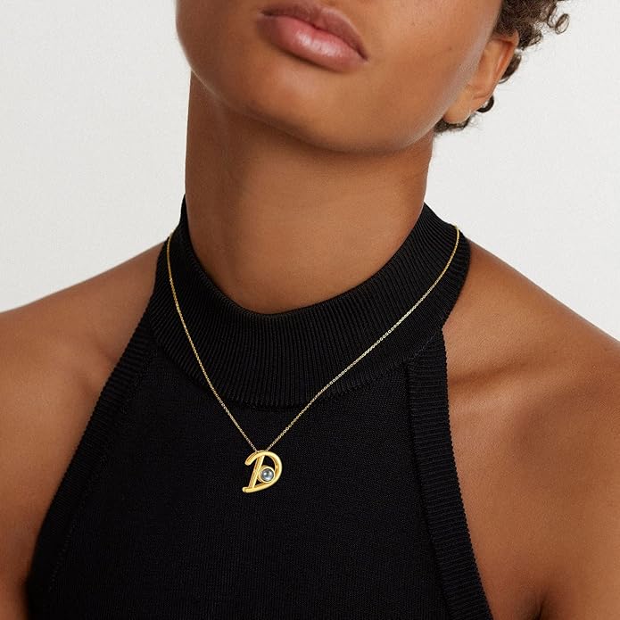 Custom4U Personalized Initial Picture Necklace for Women, Projection Necklace with Picture Inside, Gold/Silver Letter Pendant Necklace, Custom Photo Gifts for Mom Wife Birthday Valentines