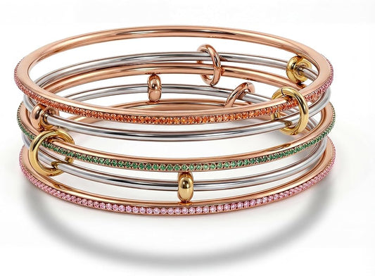 Musishiyu Gold Bracelets for Women Stacking Bangle - 18K Mixed Metal Tri-Color Rolling Interlocking Bands, Cubic Zirconia Fidget Anxiety Jewelry, Valentine's Galentine's Day Gifts (Love, Loyalty, Friendship)