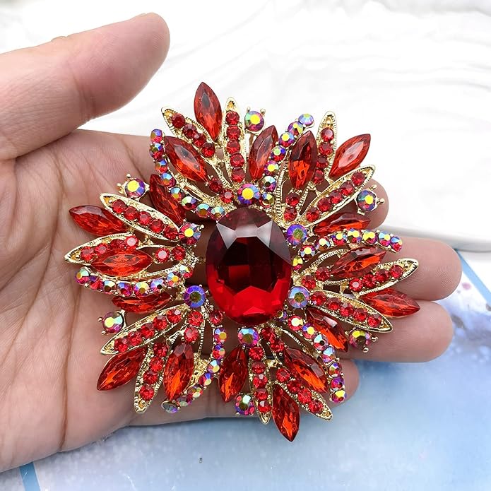 YOQUCOL Sunflower Shape Crystal Big Large Heavy Brooch Pin Rhinestone Scarf Decoration Corsage Cloth Pin for Women Girls