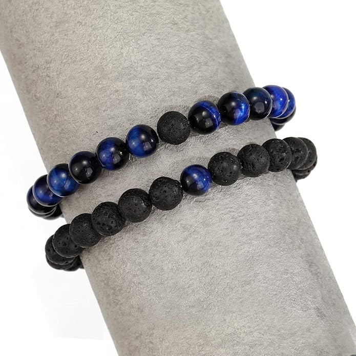 MengPa Mens Beaded Bracelets Couples Matching Bracelet Set Lava Rock Beads for Women Stone Jewelry