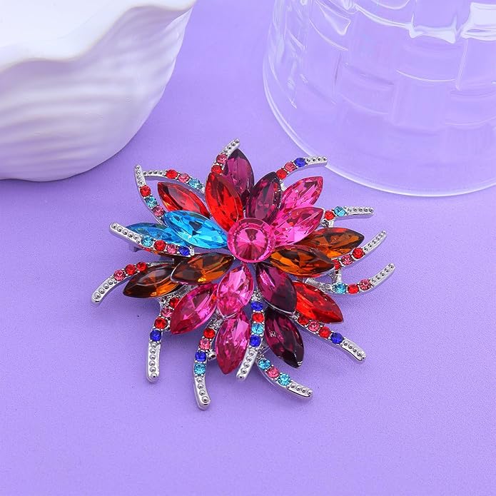 Rhinestone Large Flower Brooches Pins for Women Fashion Sparkly Crystal Sunflower Statement Brooch Unique Wedding Party Suit Dress Jewelry Accessories