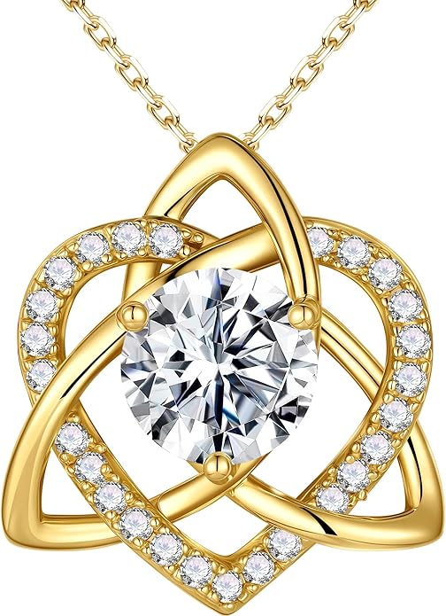 MOOSEA Christmas Gifts for Women Wife, Celtic Knot Moissanite Necklace for Women, 1-3ct Moissanite Heart Pendant Necklaces Anniversary Birthday Gift Wife Mom 925 Sterling Silver Jewelry