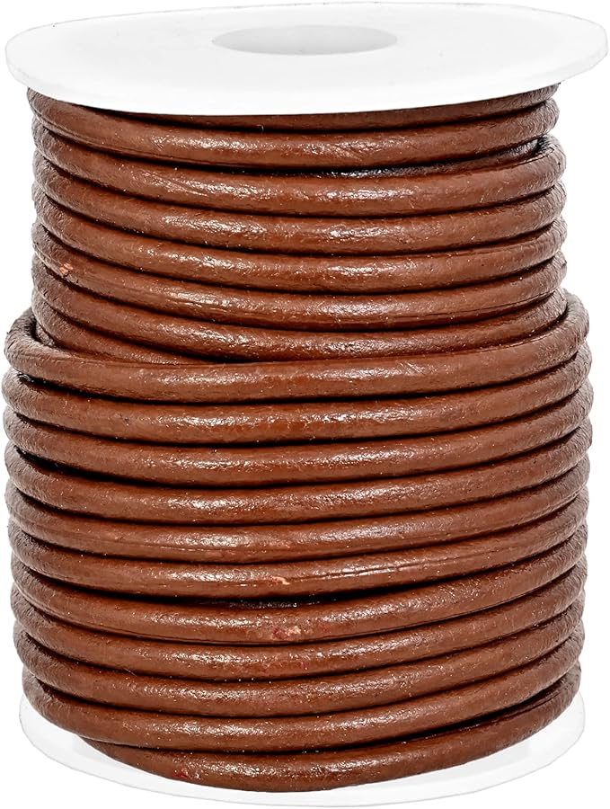 GENIQUE Real/Genuine Round Leather String Cord for Necklace, Bracelets, Jewelry, Kumihimo Braiding, DIY Projects (10 Metres) (3mm, Light Brown)