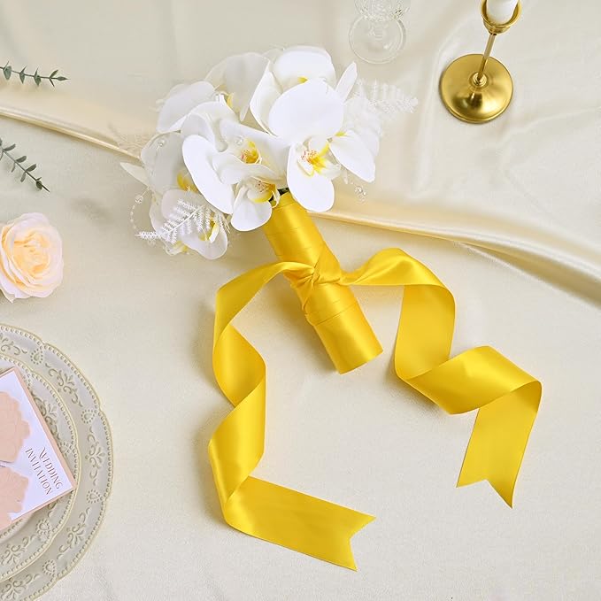 LEEQE Double Face Maize Yellow Satin Ribbon 2 inch X 25 Yards Polyester Maize Yellow Ribbon for Gift Wrapping Very Suitable for Weddings Party Hair Bow Invitation Decorations and More