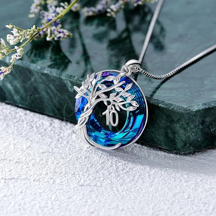 TOUPOP Birthday Gifts for Women 925 Sterling Silver Tree of Life Year Old Necklace Circle Crystal Jewelry Christmas Gifts for Her Wife Mom Mother Grandma Grandmother