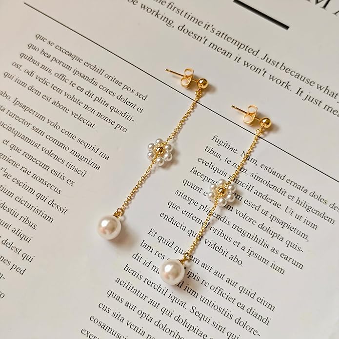 IMBOS Pearl Earrings 14k Gold Plated Daisy Flower Stud Earrings for Women Ball Stud Flat Back Earring Hypoallergenic Statement Earring Trendy Jewelry Gift for Women