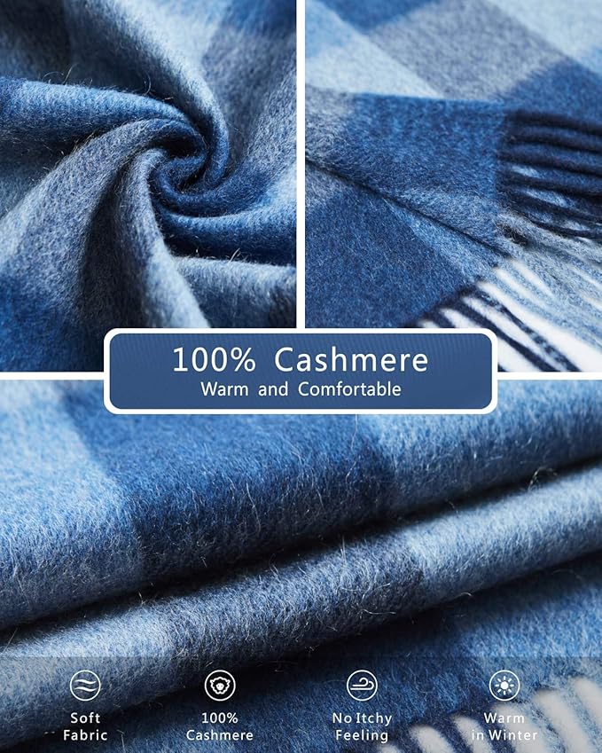 EURKEA 100% Cashmere 2025 Winter Scarf for Women Fringed Edges Warm & Soft Lightweight Solid/Plaid/Two-Tone Free Size