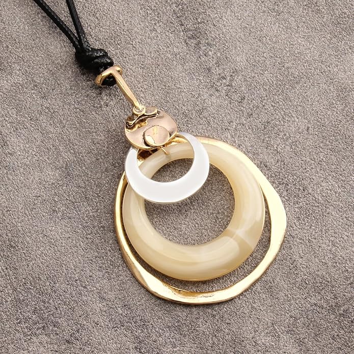 Boho Necklaces for Women Chunky Circle Necklace Layered Boho Circle Leather Choker Necklace Long Vintage Necklaces Bohemian Jewlery Gifts