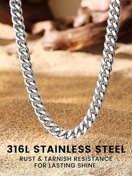 Bestyle Thick Stainless Steel Mens Cuban Link Chain, Black/Gold Chain for Men, No Tarnish & Durable Men Chain Necklace, 5/7/9/12mm Wide, 18"-30" Long, Gift Package
