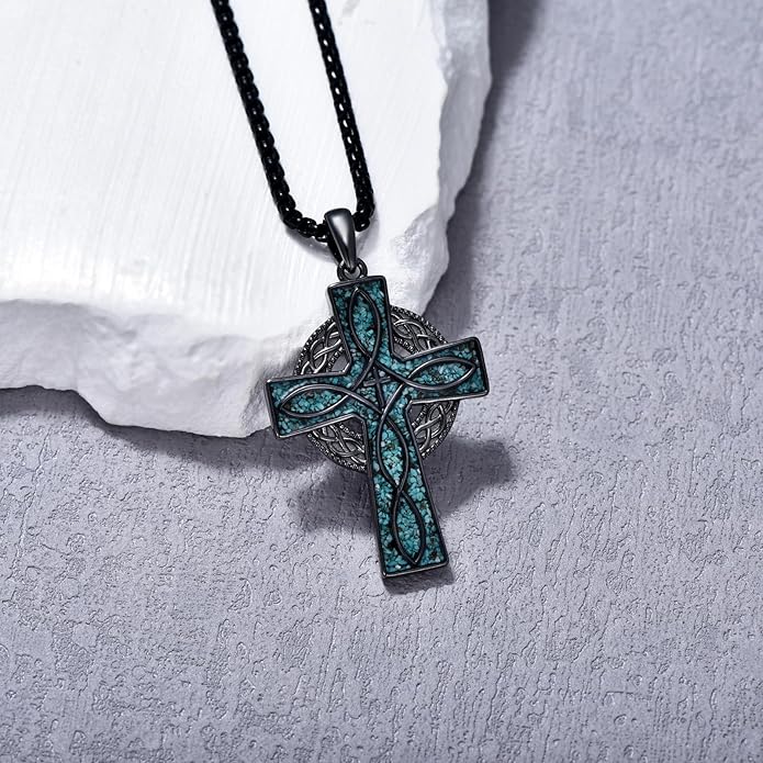 Cross Necklace for Men 925 Sterling Silver Celtic Cross Pendant Christian Jewelry Religious Christmas Gifts for Women