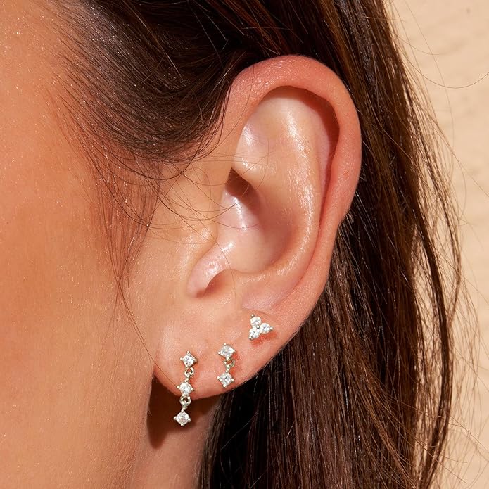 Gold Plated Earrings for Women, 14k Gold Plated Earring Stack Hypoallergenic Pearl Drop Earring Dainty Earrings for Women Trendy Cute Small Huggie Hoop Earring Fashion Womens Jewelry