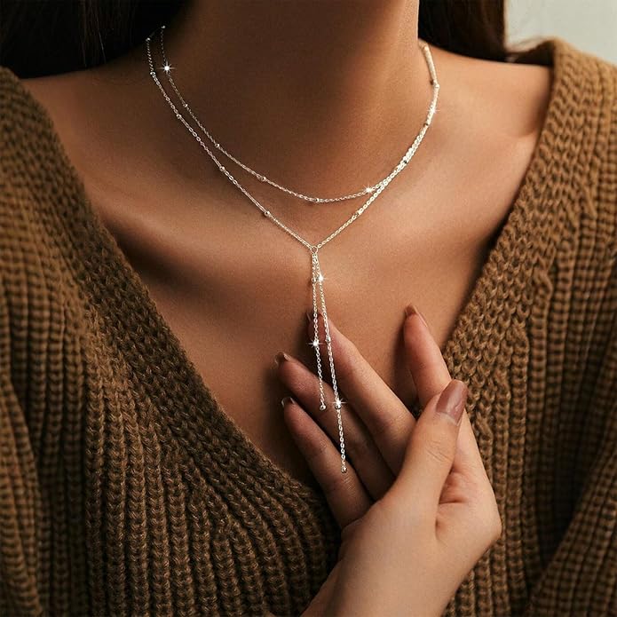 Otxas Lariat Necklace for Women Long Y Shaped Necklaces for Women Drop Necklace Y Shaped Jewelry