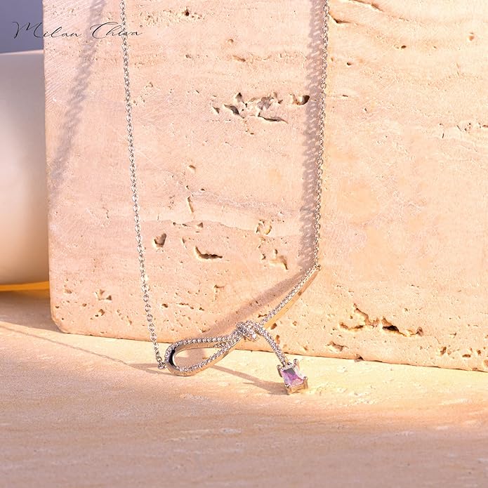 Milan Chiva Gold Pendant Necklace for Women 14K Dainty Cubic Zirconia GemStone Statement Chain Jewelry