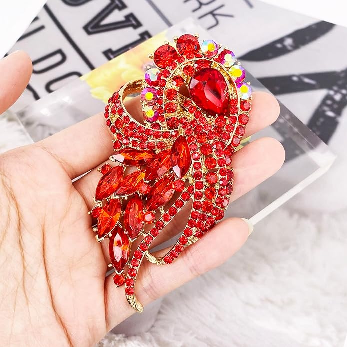 LAXPICOL Vintage Clear Austrian Crystal Elegant Flower Bouquet Wing Brooch for Women