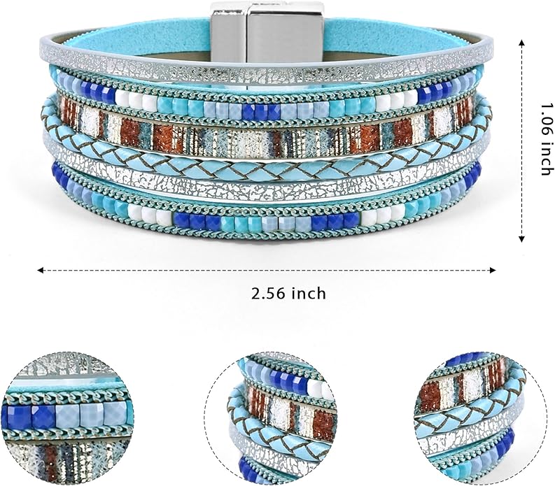 VIBILIA Boho Leather Wrap Bracelets for Women Multi-Layer Bracelets with Strong Clasp Jewelry for Women