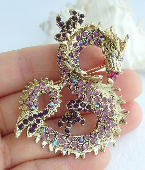 Art Style 2.36" Dragon Brooch Pin Pendant Austrian Crystal BZ2980