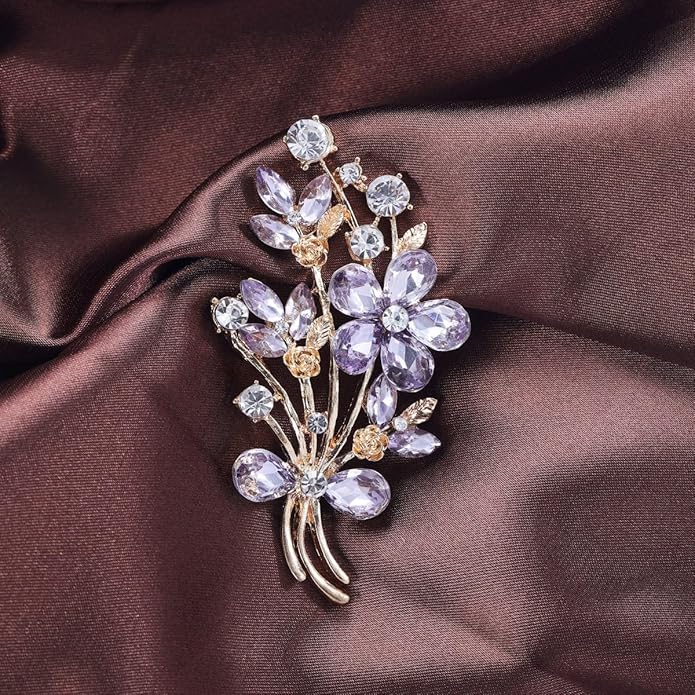 YOQUCOL Red Colour Zircon Crystal Poppy Flower Bouquet Shape Brooch Pins for Woman Gift