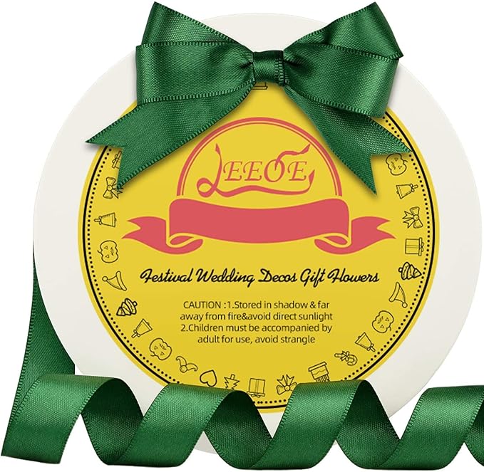 LEEQE Double Face Forest Green Satin Ribbon 5/8 inch X 50 Yards Polyester Forest Green Ribbon for Gift Wrapping Very Suitable for Weddings Party Invitation Decorations and More