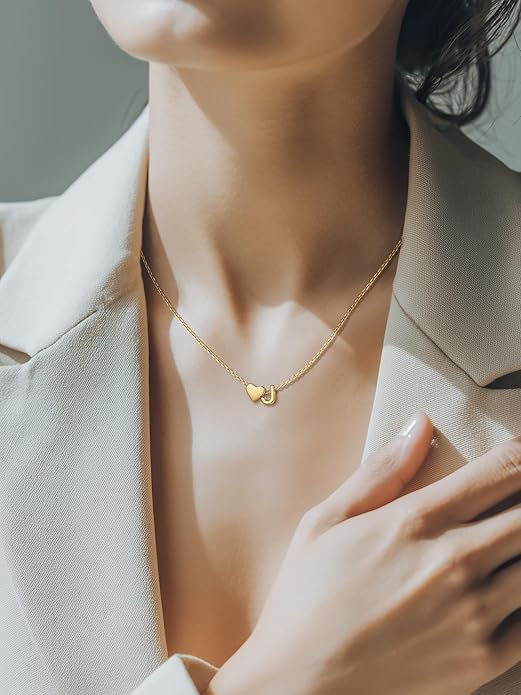 PROSILVER Initial Heart Necklace for Women, 925 Sterling Silver Tiny Heart Letter Necklace Siver, Gold Necklace, Come with Box