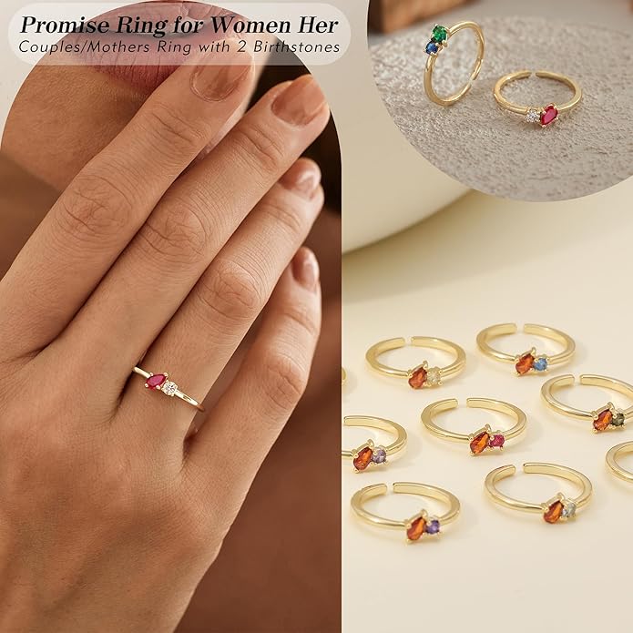 JSJOY Birthstone Rings for Women Dainty Emerald Blue Ring Birthday Gifts for Mom Her Gemstones CZ Ring for Teens Gold Rings That Don't Tarnish Adjustable Ring Jewelry Gifts