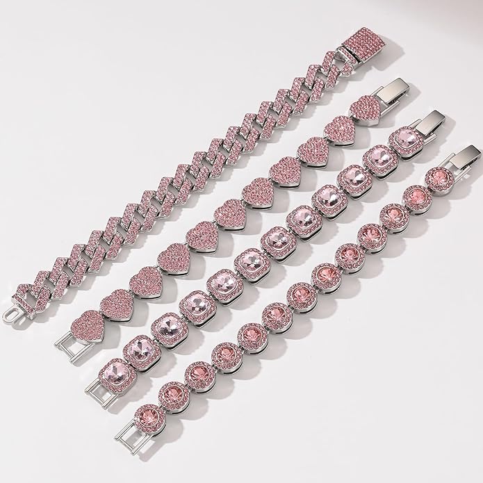 4-PCS Cuban Link Bracelets for Women,Diamond Tennis Bracelet Set,14K Gold Plated Layered Stackable Jewelry, Adjustable Bling Gift Set for Women