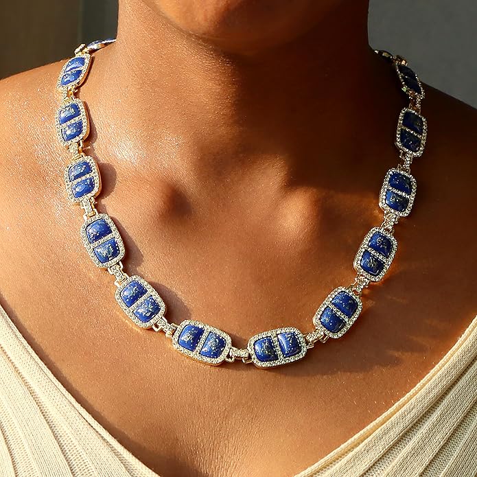 Chunky Necklace for Women 12 Colors Diamond Stone Gold Statement Necklace for Women Full Trendy Blue Birthstone Choker Necklace for Women Square Design Necklace Jewelry