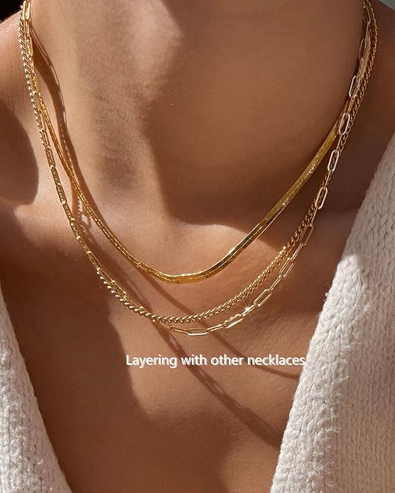 Freekiss Gold Layered Toggle Necklaces for Women: 14K Gold Plated Dainty Link Chain Necklaces Paperclip Cuban Rope Adjustable Choker T-Bar Toggle Clasp Chunky Necklace for Women Trendy Jewelry