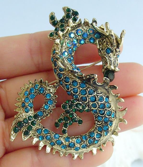 Art Style 2.36" Dragon Brooch Pin Pendant Austrian Crystal BZ2980