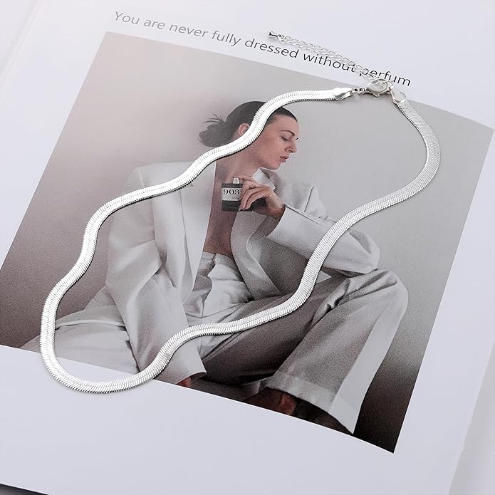 CHESKY Gold Necklace for Women-14K Gold Plated/Sterling Silver Plated Snake Chain Necklace Dainty Simple Chunky Herringbone Necklace Choker Necklaces Jewelry for Women