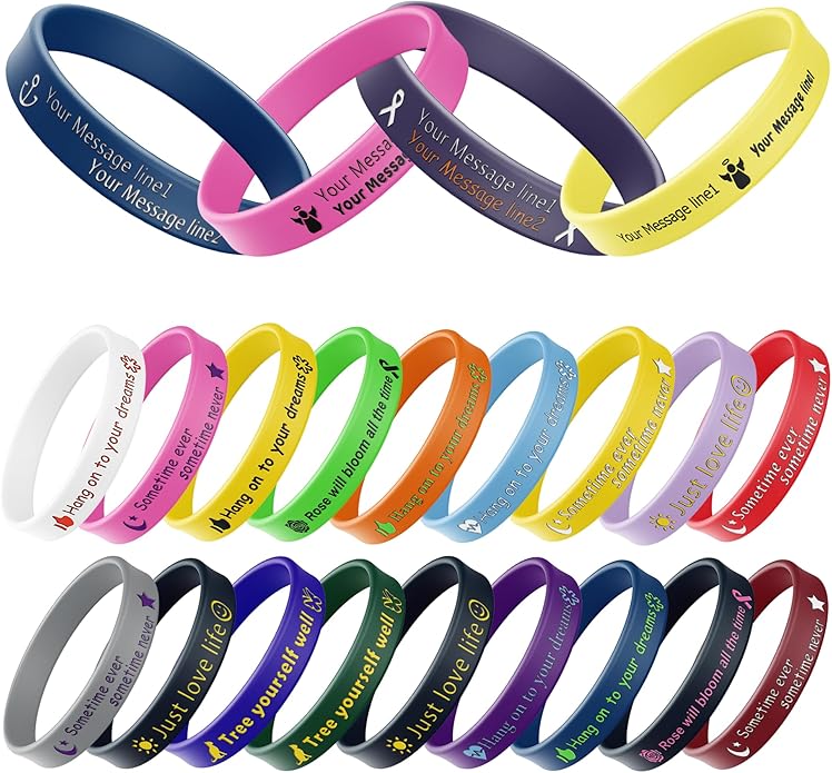 10-5000PCS Custom Rubber Bracelets Bulk, Personalized Silicone Wristbands with Text/Clipart, Customizable Silicone Bracelets for Sport, Events, Support, Parties,Fundraising