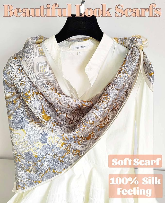 kcctoo 27.5" Mulberry Silk Feeling Head Scarf Women's Fashion Square Neck Satin Scarfs for Bag Hair Scarves Gift