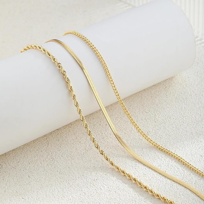 Gold/Silver Necklaces Stack For Women, 14K Gold/Sterling Silver Plated Layered Choker Necklace Set, Stackable Multilayer Simple Cuban Snake Paperclip Chain Set Jewelry Gift for Women