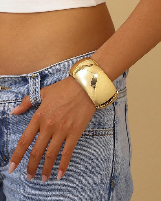 Bangle Bracelets for Women | 14K Gold Plated Trendy Wide Bracelets | Hinged Arm Cuff Bangles Chunky Bracelet for Women