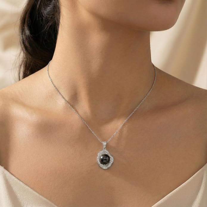 TRYNDI Real Tahitian Black Pearl Necklace Gifts for Women - Larger 11-12mm Luxury Pearl Womens Jewelry, Romantic Valentines Gift for Wife from Husband- Wedding Anniversary, Birthday, Mothers Day, Valentine Necklace for Girlfriend, Fiance & Soulmate
