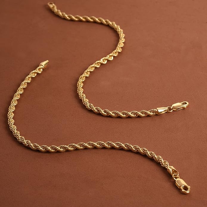 Jewelry Atelier Gold Filled Chain Bracelet Collection - 14K Solid Yellow Gold Filled Rope Chain Bracelets for Women and Men with Different Sizes (2.7mm, 3.8mm)